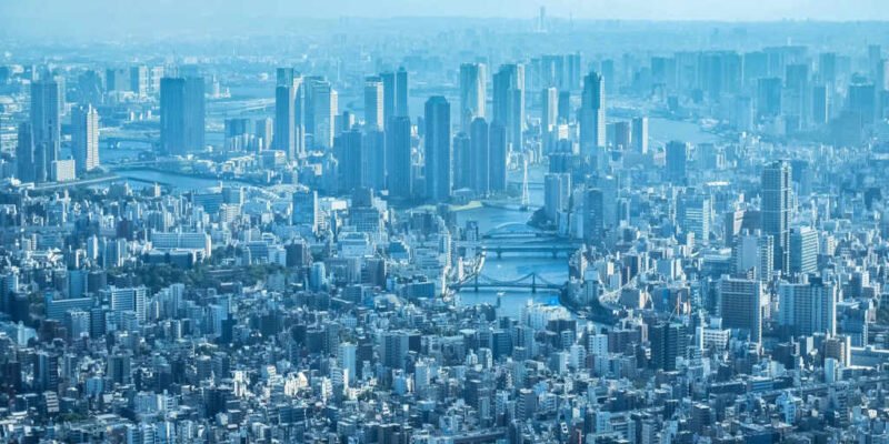 aerial view of new york city on a smoggy day